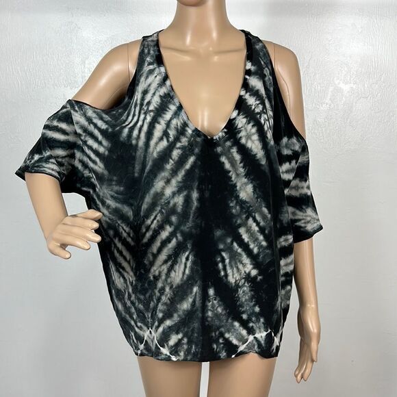 Chaser Tie Dye Silk Oversized Fit Cold Shoulder Top Blouse Size S - Picture 2 of 9